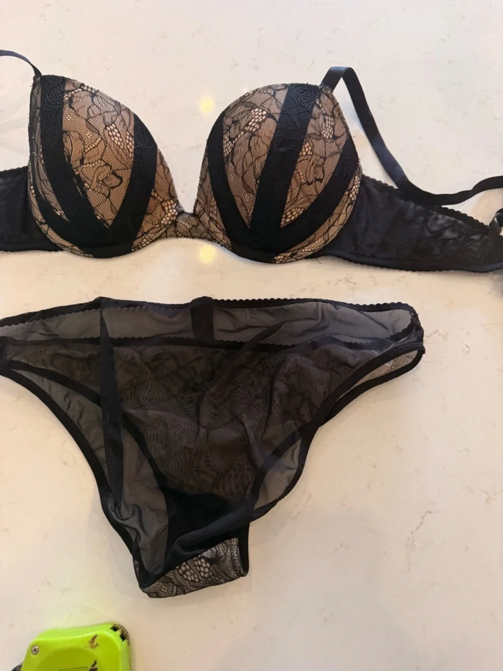 Adonna Black Lace Push-Up Bra (36c) and Bikini Set (m) with Nude Underlay - Picture 2 of 5